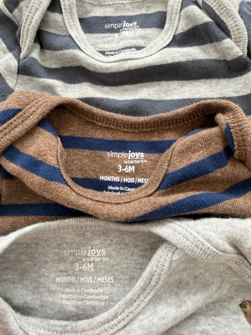 Carter’s Striped Baby Onesies in Gray, Brown, Navy - Picture 2 of 4